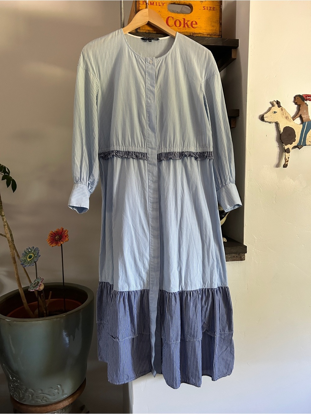 Tara Jarmon Light Blue Striped Women’s Midi Dress - Classic Button Front